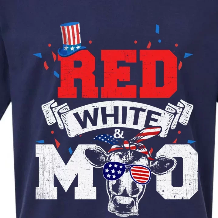 Red White And Moo American Patriot Cow Lover Gift Sueded Cloud Jersey T-Shirt