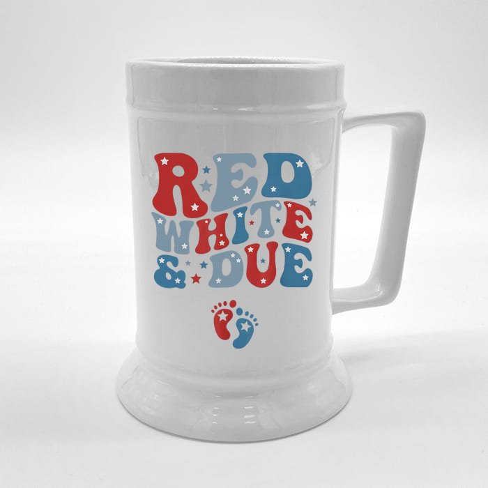 Red White And Due 4th Of July Usa Baby Reveal American Mommy Front & Back Beer Stein