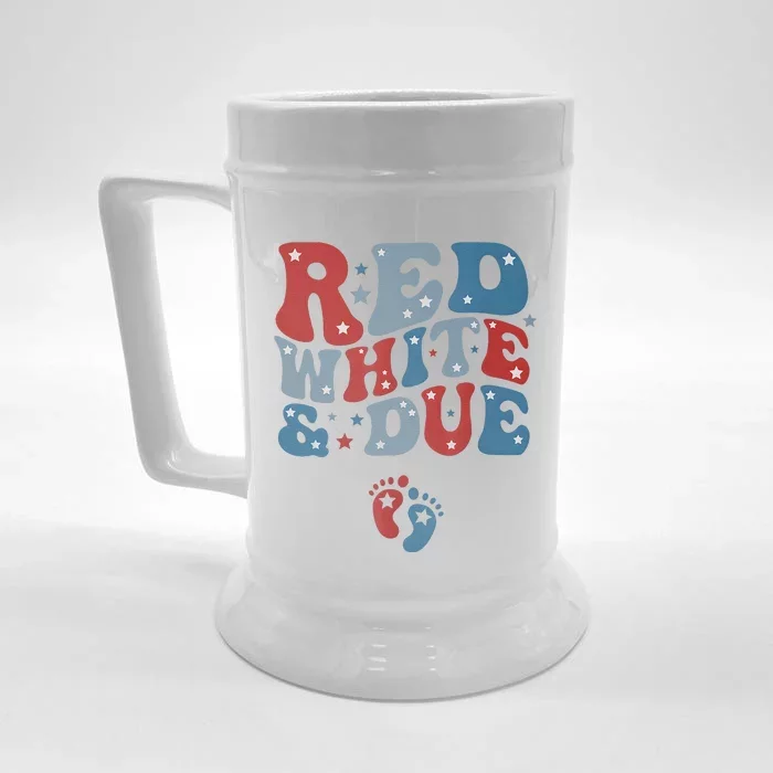 Red White And Due 4th Of July Usa Baby Reveal American Mommy Front & Back Beer Stein