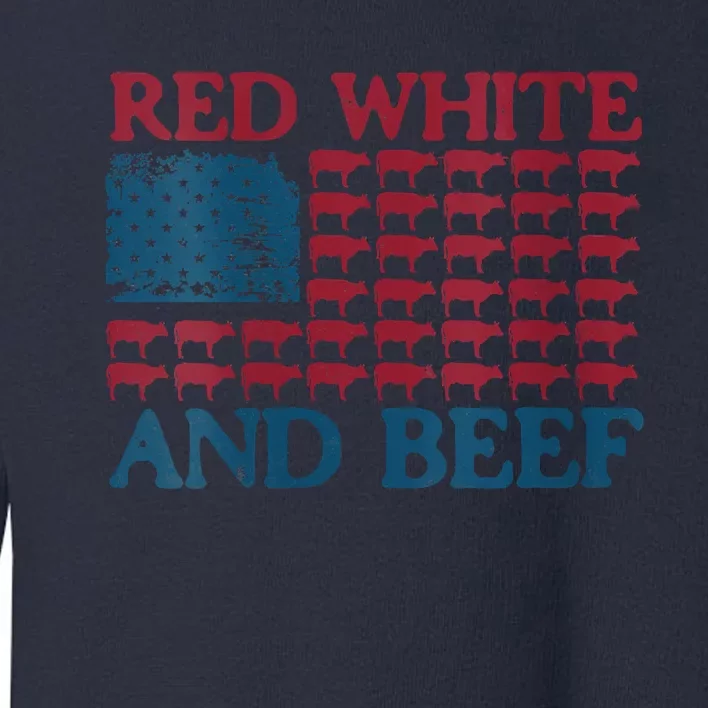 Red White And Beef 4th Of July Cattle American Flag Cow Toddler Sweatshirt