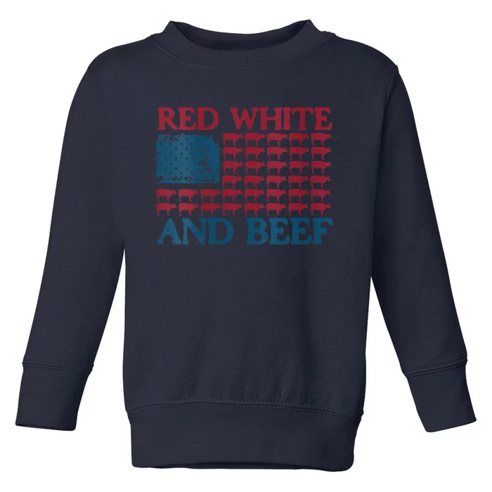 Red White And Beef 4th Of July Cattle American Flag Cow Toddler Sweatshirt