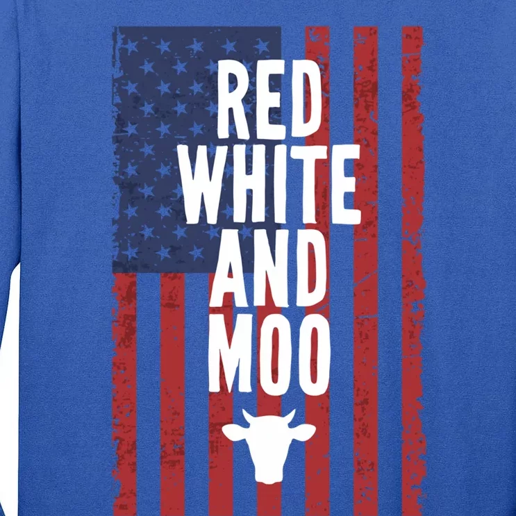 Red White And Moo Cow 4th Of July Independence Day Matching Meaningful Gift Tall Long Sleeve T-Shirt