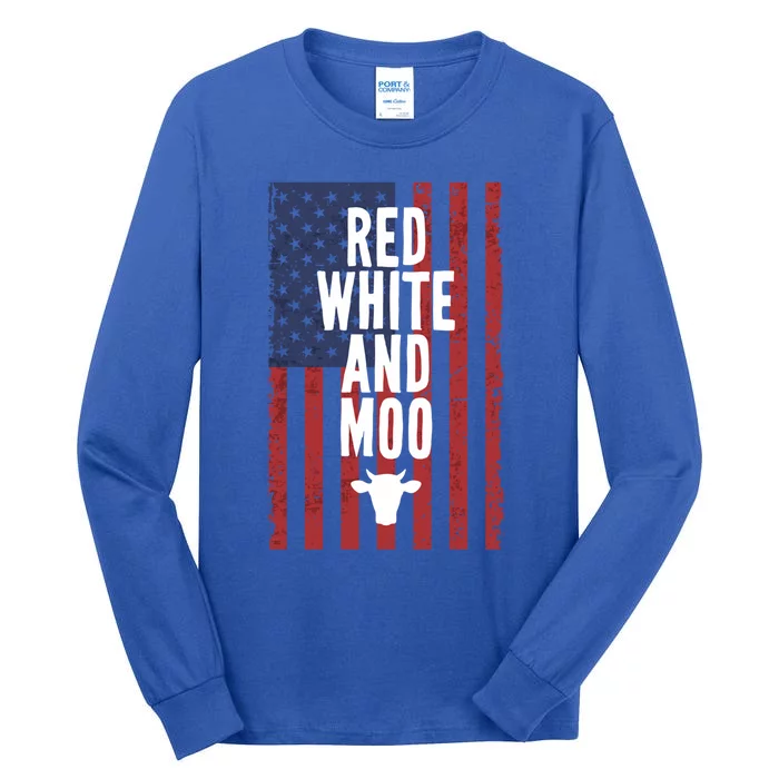 Red White And Moo Cow 4th Of July Independence Day Matching Meaningful Gift Tall Long Sleeve T-Shirt