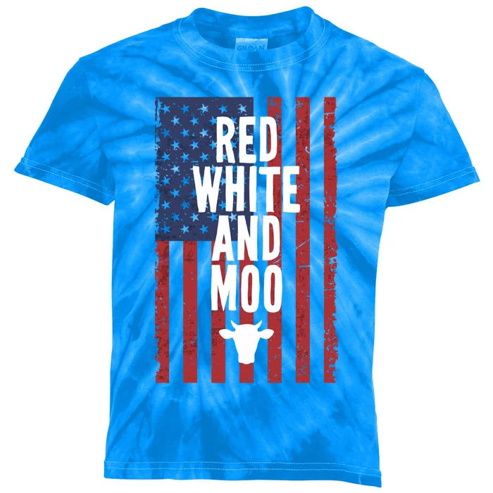 Red White And Moo Cow 4th Of July Independence Day Matching Meaningful Gift Kids Tie-Dye T-Shirt