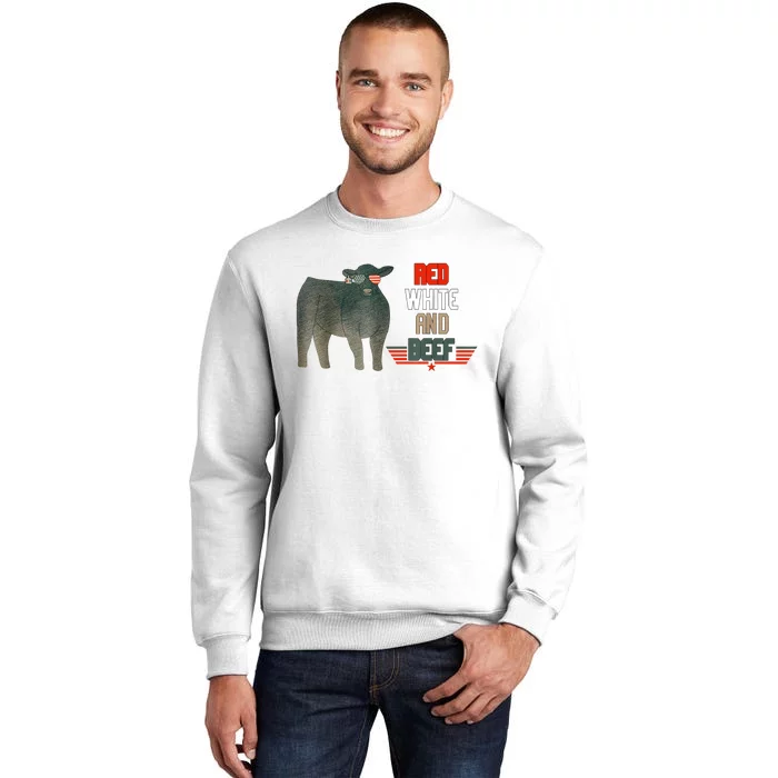 Red White And Beef Vintage Usa Flag 4th Of July Funny Cow Sweatshirt