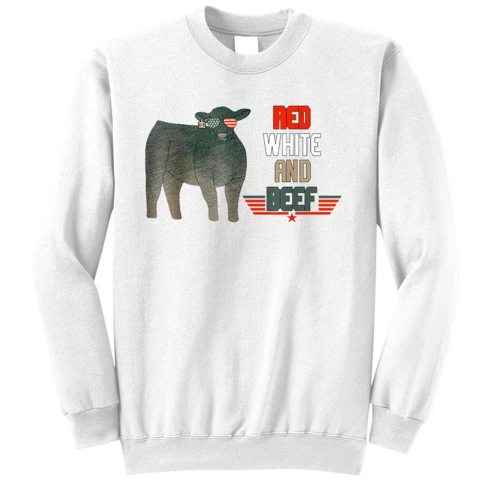 Red White And Beef Vintage Usa Flag 4th Of July Funny Cow Sweatshirt