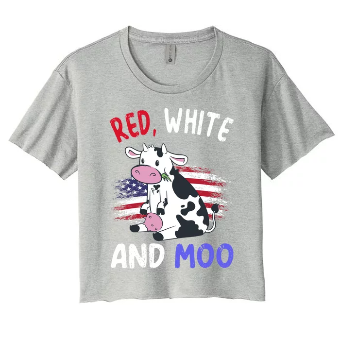 Red White And Moo Cow 4th Of July Patriotic Cool Gift Women's Crop Top Tee