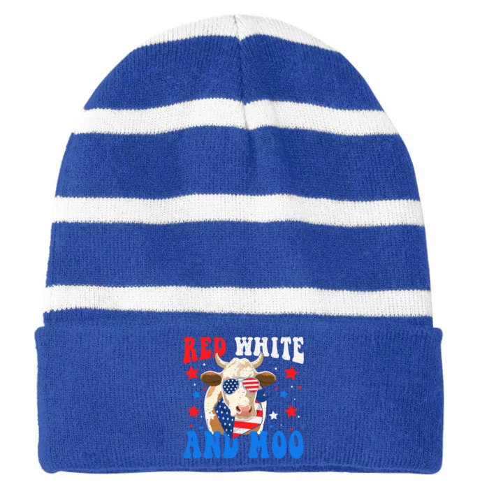 Red White And Moo Cow Gift Striped Beanie with Solid Band