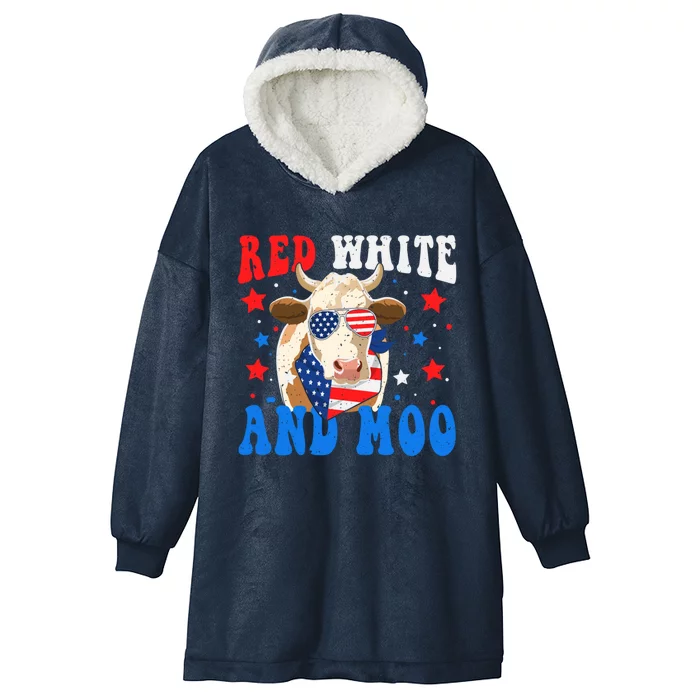 Red White And Moo Cow Gift Hooded Wearable Blanket