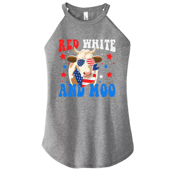 Red White And Moo Cow Gift Women’s Perfect Tri Rocker Tank