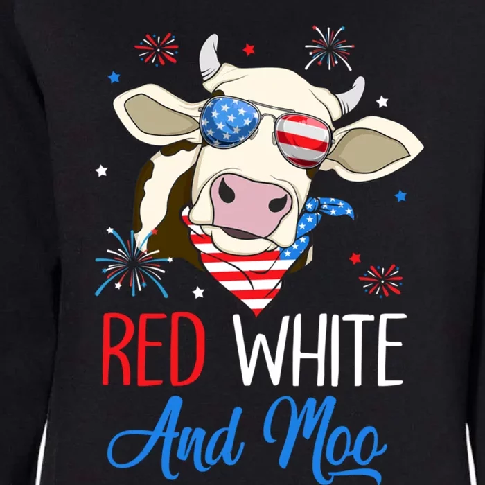 Red White And Moo Cow Usa Flag 4th Of July Cool Gift Womens California Wash Sweatshirt