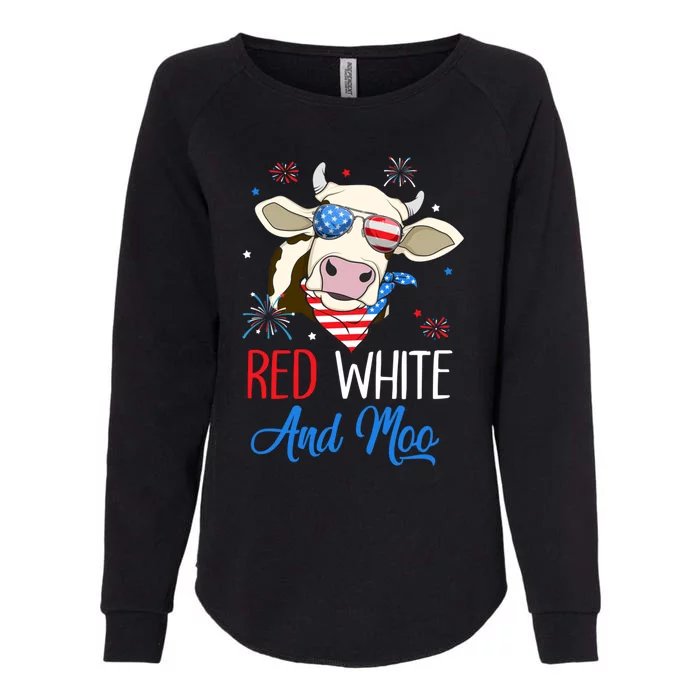 Red White And Moo Cow Usa Flag 4th Of July Cool Gift Womens California Wash Sweatshirt