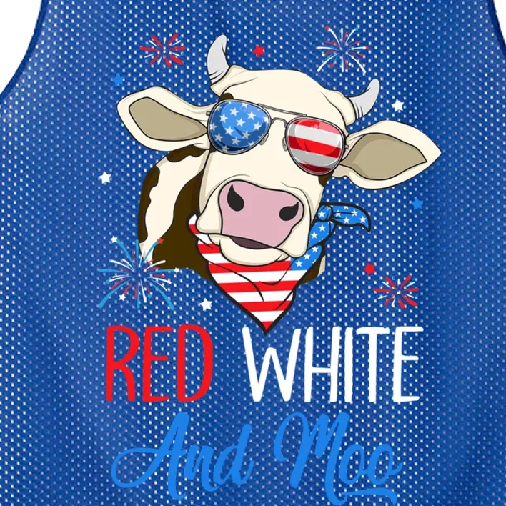 Red White And Moo Cow Usa Flag 4th Of July Cool Gift Mesh Reversible Basketball Jersey Tank