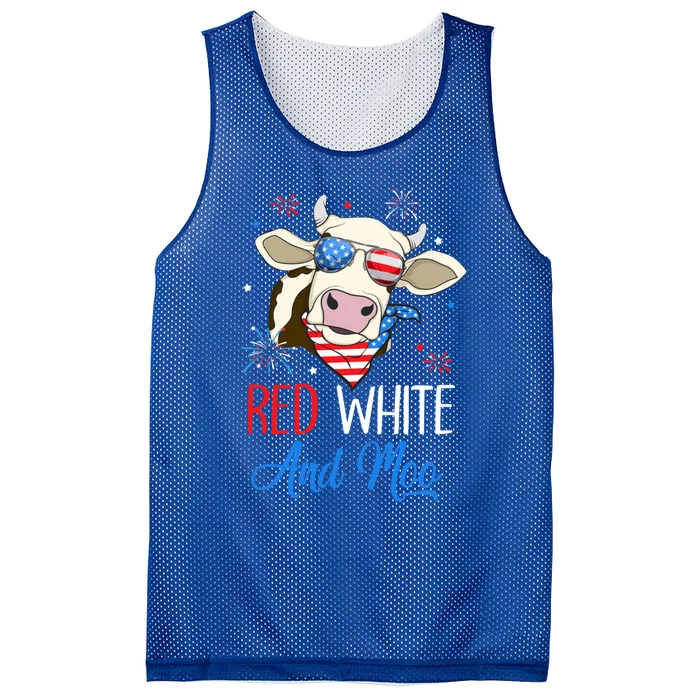 Red White And Moo Cow Usa Flag 4th Of July Cool Gift Mesh Reversible Basketball Jersey Tank