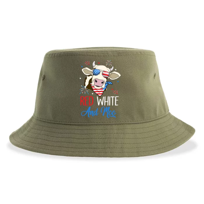 Red White And Moo Cow Usa Flag 4th Of July Cool Gift Sustainable Bucket Hat