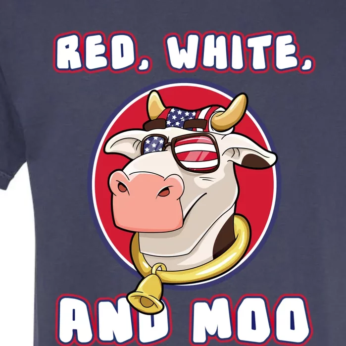 Red White And Moo July 4th Patriotic Cow Farmer Usa Pride Gift Garment-Dyed Heavyweight T-Shirt