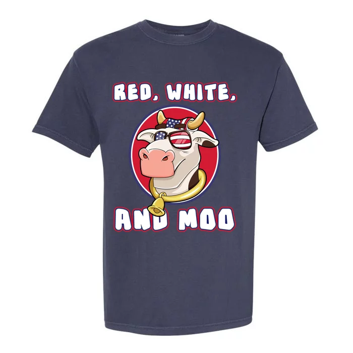 Red White And Moo July 4th Patriotic Cow Farmer Usa Pride Gift Garment-Dyed Heavyweight T-Shirt