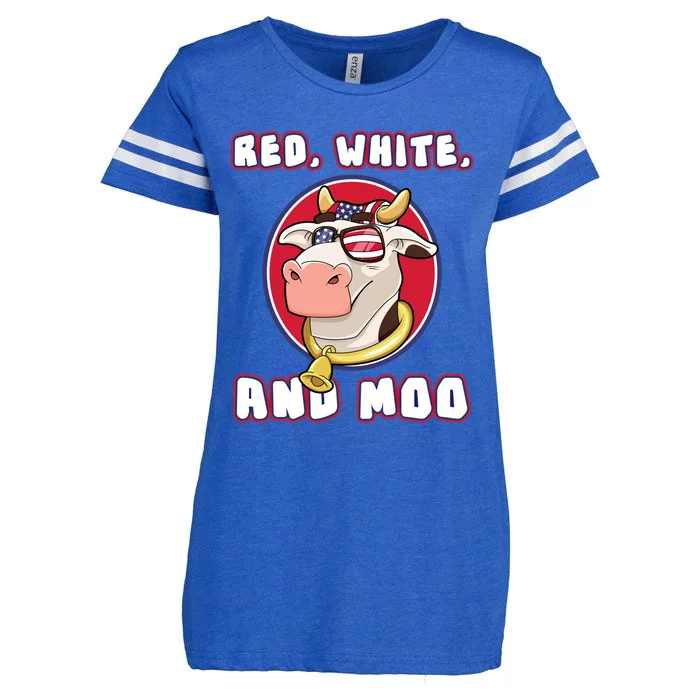 Red White And Moo July 4th Patriotic Cow Farmer Usa Pride Gift Enza Ladies Jersey Football T-Shirt