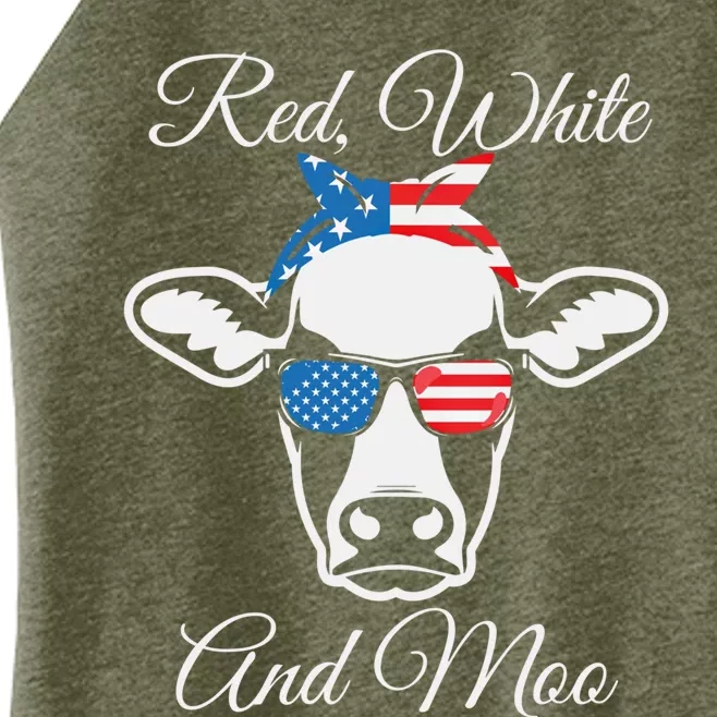 Red White And Moo American Flag Cow July 4th Meaningful Gift Women’s Perfect Tri Rocker Tank