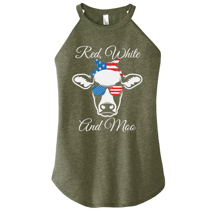 Red White And Moo American Flag Cow July 4th Meaningful Gift Women’s Perfect Tri Rocker Tank