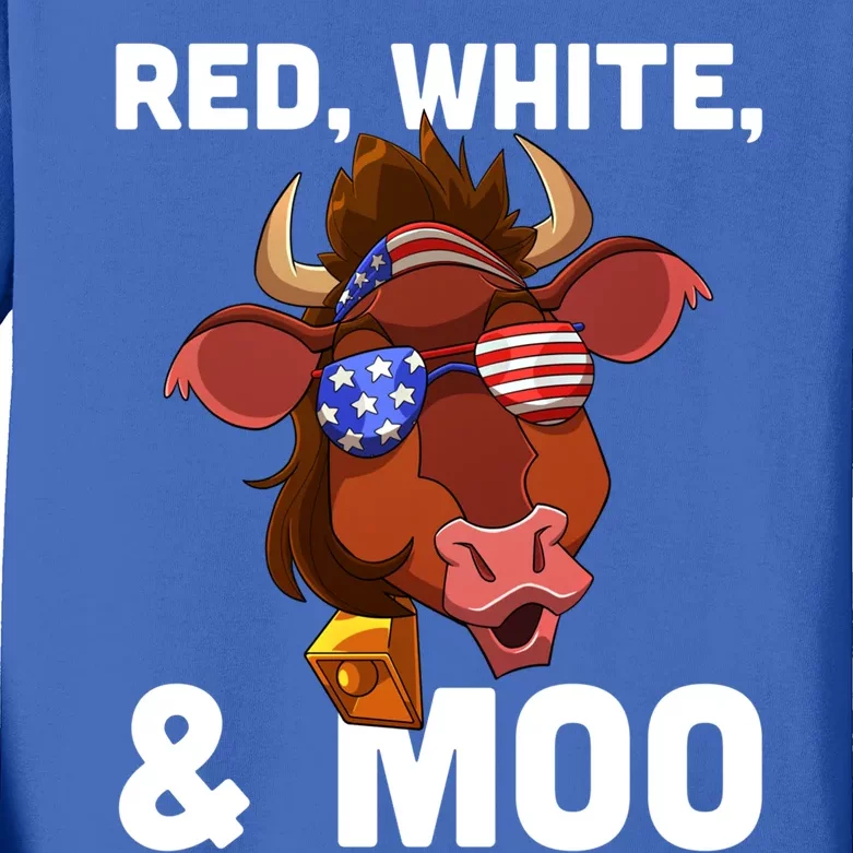 Red White And Moo American Patriotic Usa Flag Cow Funny Gift Kids Long Sleeve Shirt