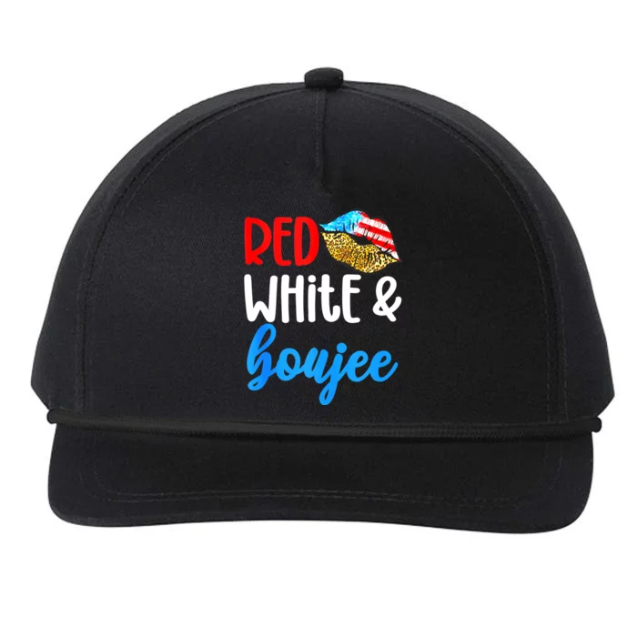 Red White And Boujee Funny 4th Of July American Flag Lips Snapback Five-Panel Rope Hat