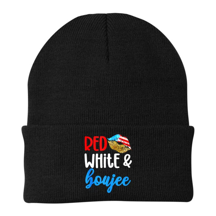 Red White And Boujee Funny 4th Of July American Flag Lips Knit Cap Winter Beanie