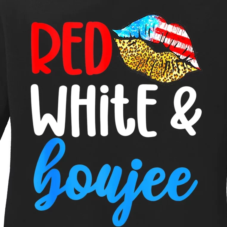 Red White And Boujee Funny 4th Of July American Flag Lips Ladies Long Sleeve Shirt