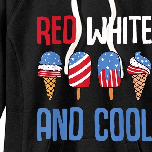 Red White And Cool Patriotic Ice Cream Popsicle 4th Of July Women's Fleece Hoodie