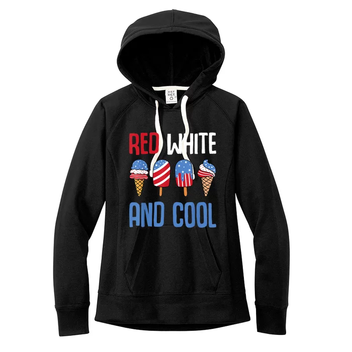 Red White And Cool Patriotic Ice Cream Popsicle 4th Of July Women's Fleece Hoodie