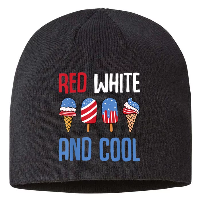 Red White And Cool Patriotic Ice Cream Popsicle 4th Of July 8 1/2in Sustainable Knit Beanie