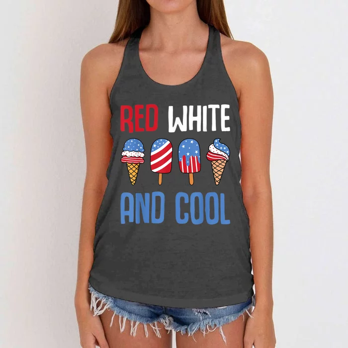 Red White And Cool Patriotic Ice Cream Popsicle 4th Of July Women's Knotted Racerback Tank