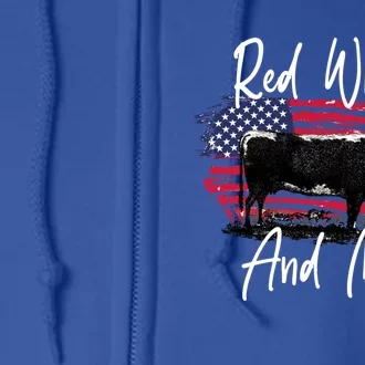 Red White And Moo Funny Cute Cows Animal Lover Graphic Cool Gift Full Zip Hoodie