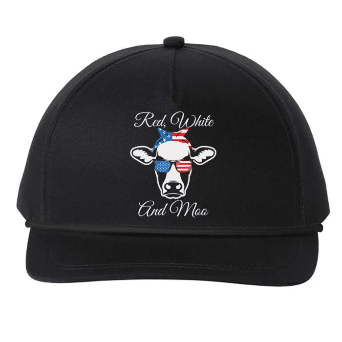 Red White And Moo Patriotic Cow Usa Flag Funny 4th Of July Gift Snapback Five-Panel Rope Hat