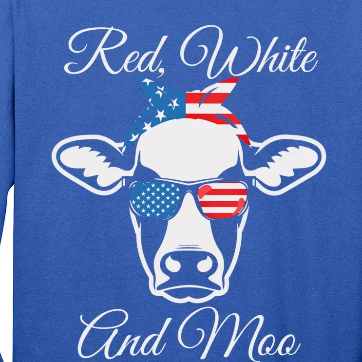 Red White And Moo Patriotic Cow Usa Flag Funny 4th Of July Gift Long Sleeve Shirt