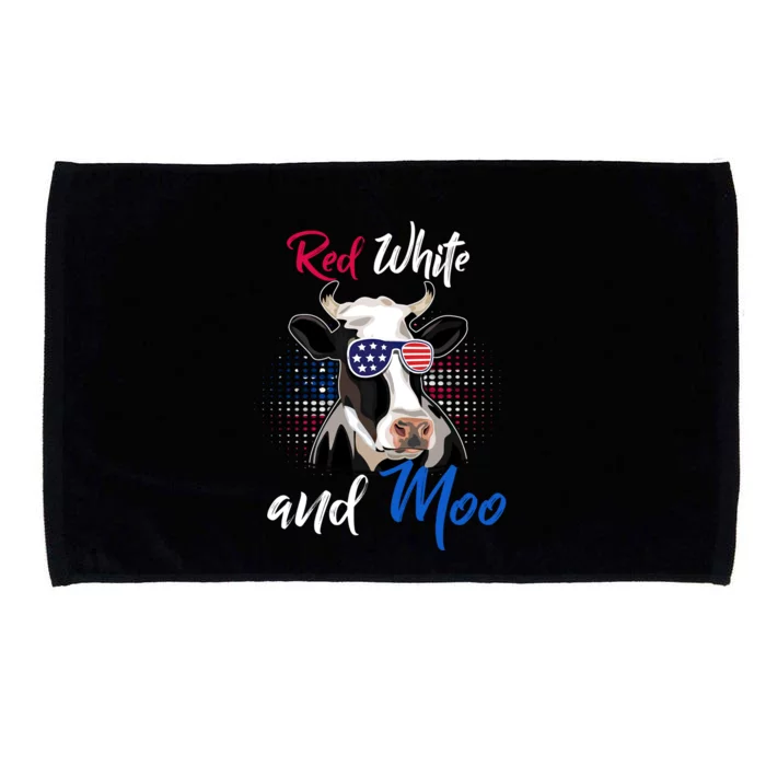 Red White And Moo Patriotic Cow Usa Flag Funny 4th Of July Gift Microfiber Hand Towel