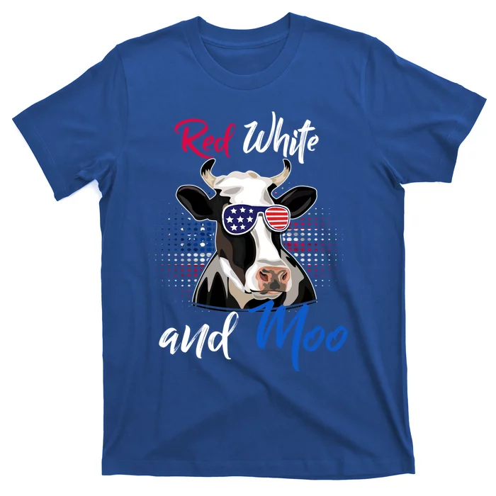 Red White And Moo Patriotic Cow Usa Flag Funny 4th Of July Gift T-Shirt