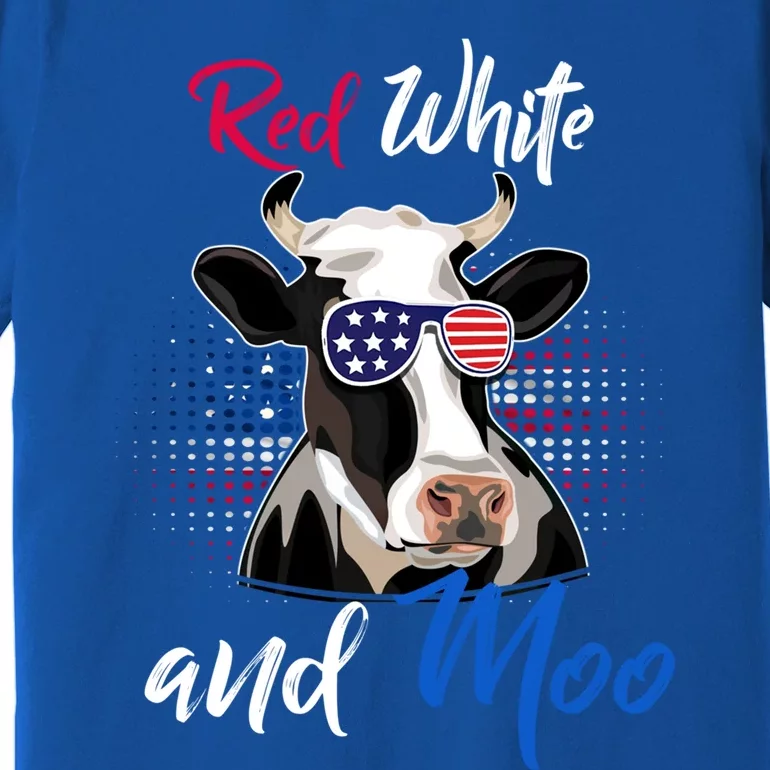 Red White And Moo Patriotic Cow Usa Flag Funny 4th Of July Gift Premium T-Shirt