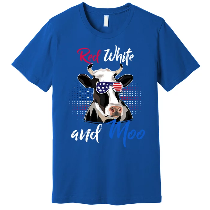 Red White And Moo Patriotic Cow Usa Flag Funny 4th Of July Gift Premium T-Shirt