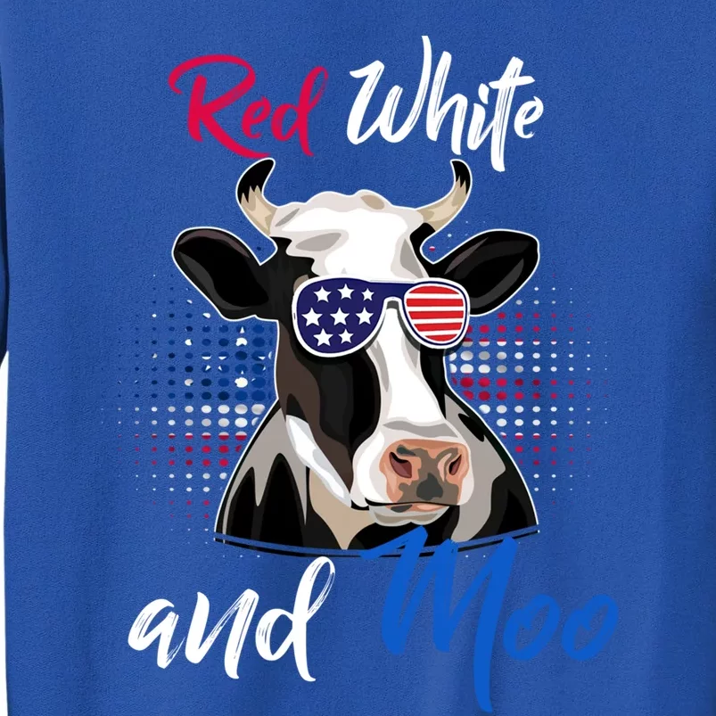 Red White And Moo Patriotic Cow Usa Flag Funny 4th Of July Gift Tall Sweatshirt