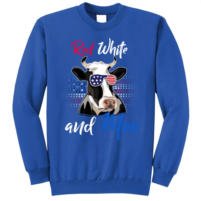 Red White And Moo Patriotic Cow Usa Flag Funny 4th Of July Gift Tall Sweatshirt