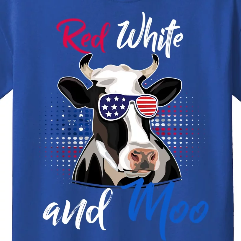 Red White And Moo Patriotic Cow Usa Flag Funny 4th Of July Gift Kids T-Shirt