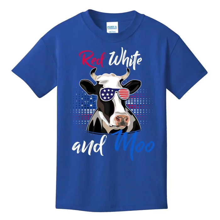 Red White And Moo Patriotic Cow Usa Flag Funny 4th Of July Gift Kids T-Shirt