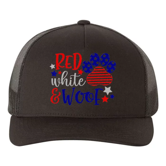 Red White And Woof Patriotic Dog Lover USA Flag 4th Of July Yupoong Adult 5-Panel Trucker Hat