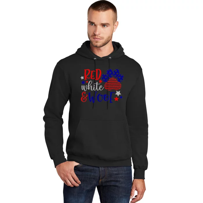 Red White And Woof Patriotic Dog Lover USA Flag 4th Of July Hoodie