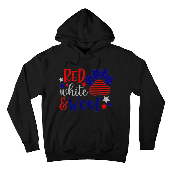 Red White And Woof Patriotic Dog Lover USA Flag 4th Of July Hoodie