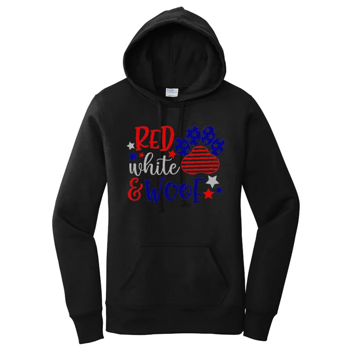 Red White And Woof Patriotic Dog Lover USA Flag 4th Of July Women's Pullover Hoodie