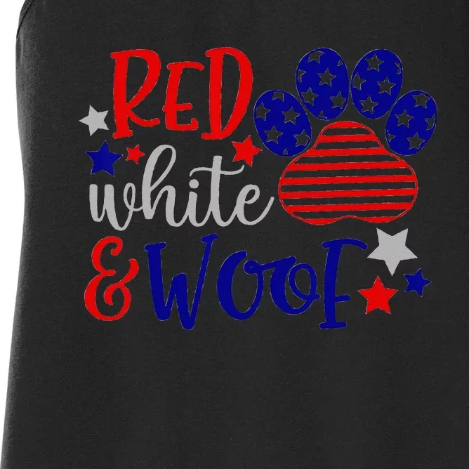 Red White And Woof Patriotic Dog Lover USA Flag 4th Of July Women's Racerback Tank