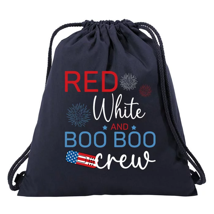 Red White And Boo Boo Crew 4th Of July Nurse Nursing Drawstring Bag