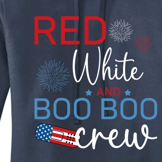 Red White And Boo Boo Crew 4th Of July Nurse Nursing Women's Pullover Hoodie